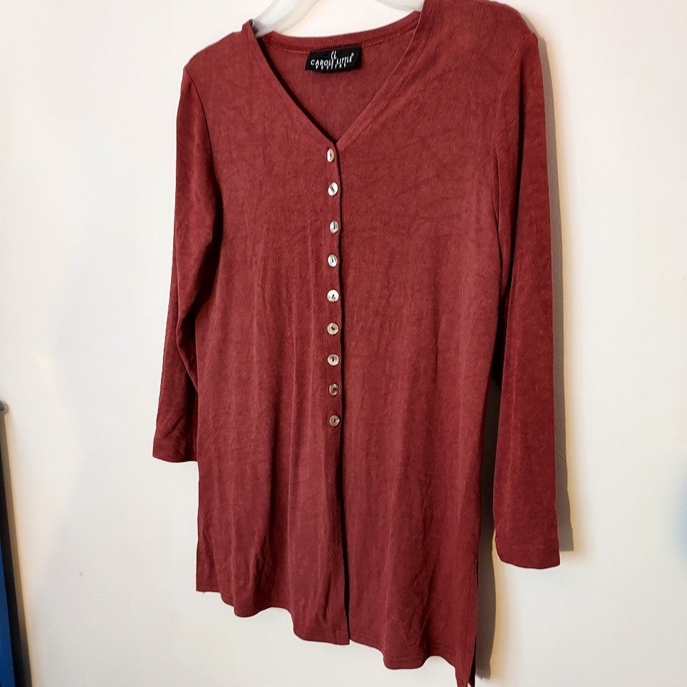 Carole Little Brick Red Tunic Lagenlook Career Old Money Grandmacore Longline